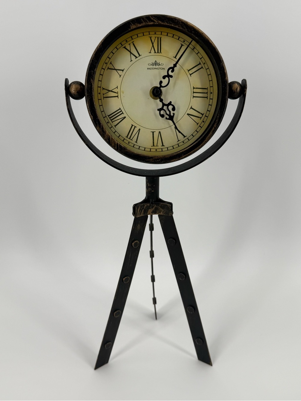 Vintage-Style Black & Gold Tripod Table Clock